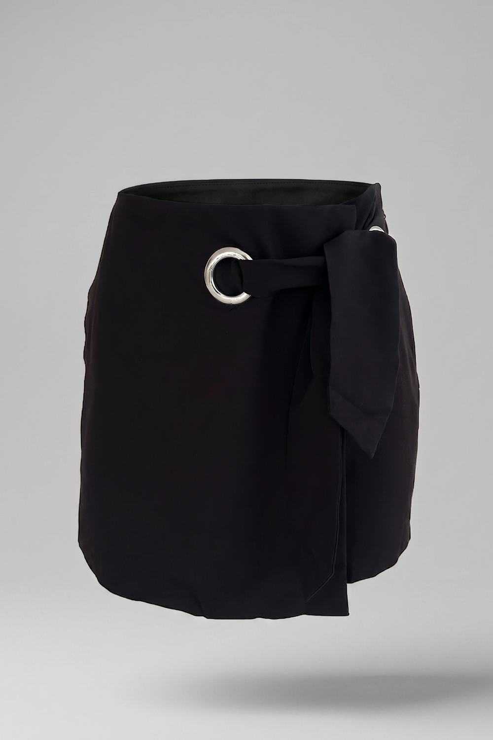 Women's Black High Rise Tie Front Skort - Ring Detail