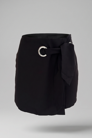 Women's Black High Rise Tie Front Skort - Ring Detail