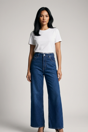 Women's Blue High Rise Wide Leg Denim Jeans