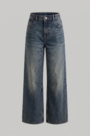 Women's Ash Blue High Waist Wide Leg Jeans - Back Belt