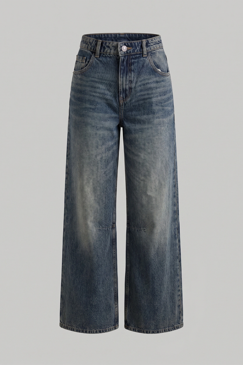 Women's Ash Blue High Waist Wide Leg Jeans - Back Belt