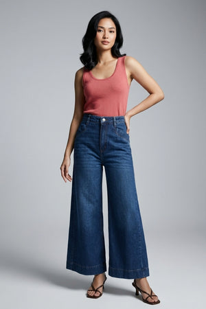 High Rise Wide Leg Denim Pants for Women
