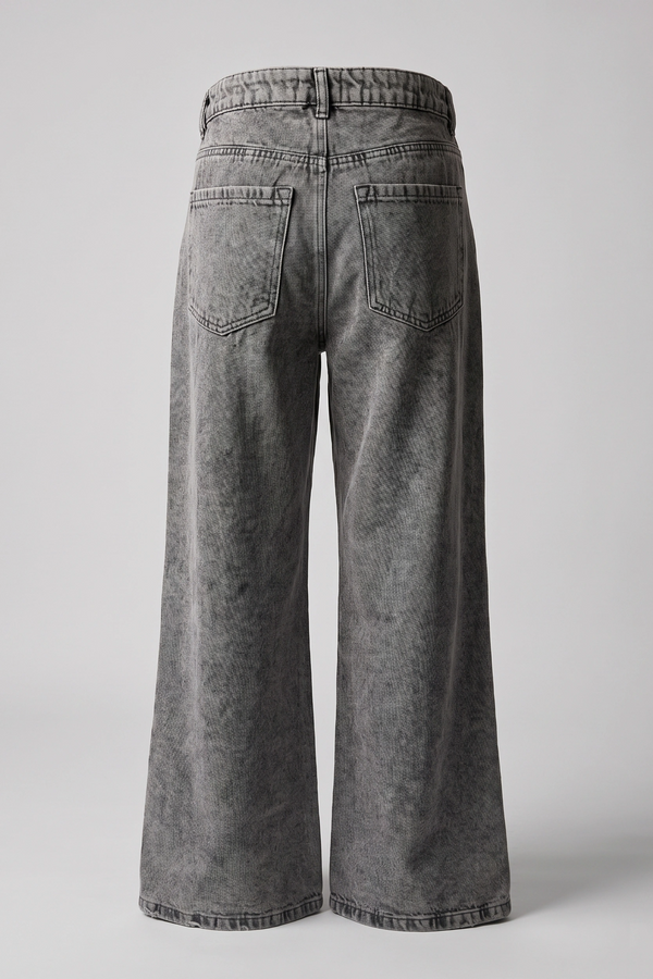 Women's Gray Wide Leg High Waist Denim Pants