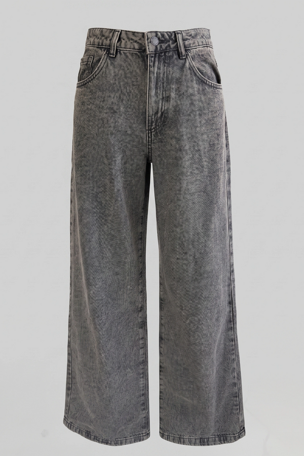 Women's Gray Wide Leg High Waist Denim Pants