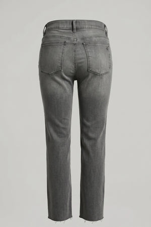 Women’s Straight Cut Mid Rise Jeans – Raw Hem Denim