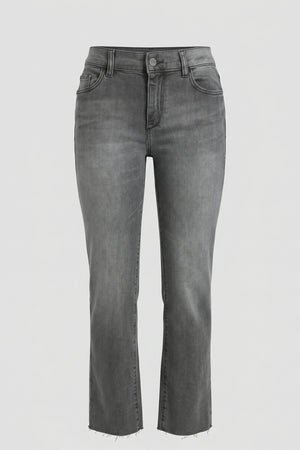 Women’s Straight Cut Mid Rise Jeans – Raw Hem Denim