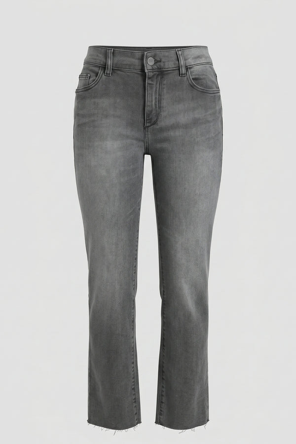 Women’s Straight Cut Mid Rise Jeans – Raw Hem Denim
