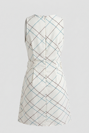 Women's White Checked Sleeveless Georgette Mini Dress