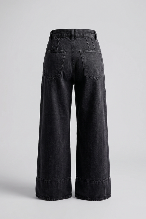 Women's Black High Rise Wide Leg Denim Pants