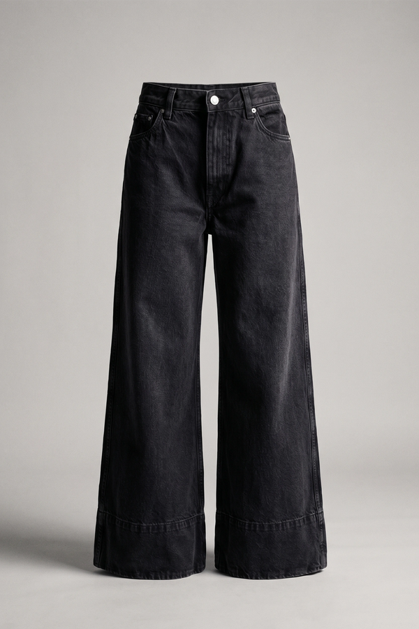Women's Black High Rise Wide Leg Denim Pants