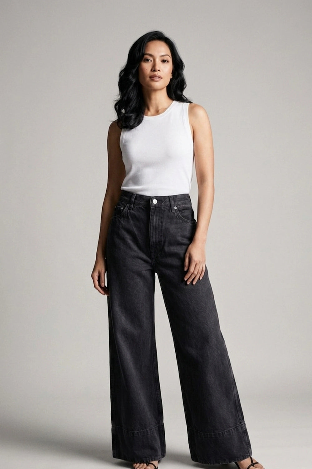 Women's Black High Rise Wide Leg Denim Pants