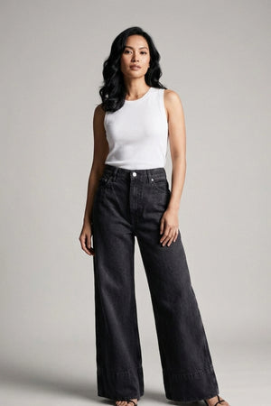 Women's Black High Rise Wide Leg Denim Pants