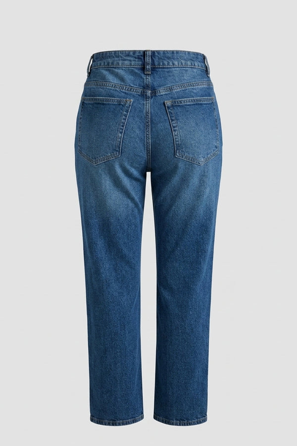 Women's Blue Straight Cut High Waist Denim Pants