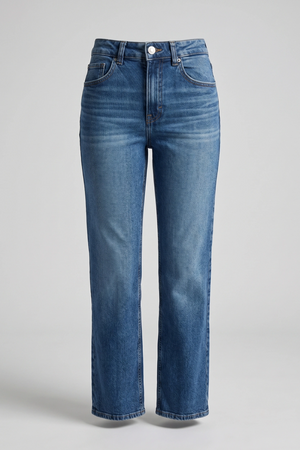 Women's Blue Straight Cut High Waist Denim Pants