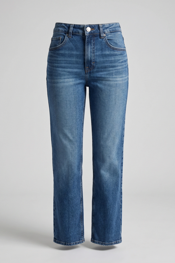 Women's Blue Straight Cut High Waist Denim Pants