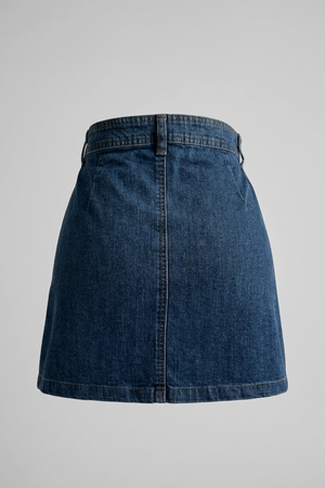 Women's Dark Blue Denim Mini Skirt - 5 Button A-Line