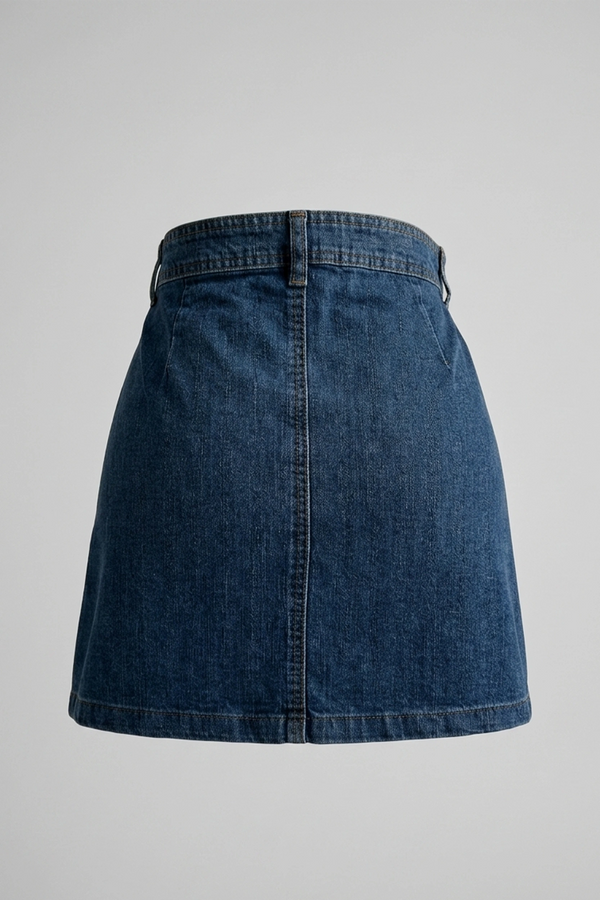 Women's Dark Blue Denim Mini Skirt - 5 Button A-Line
