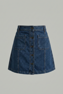 Women's Dark Blue Denim Mini Skirt - 5 Button A-Line