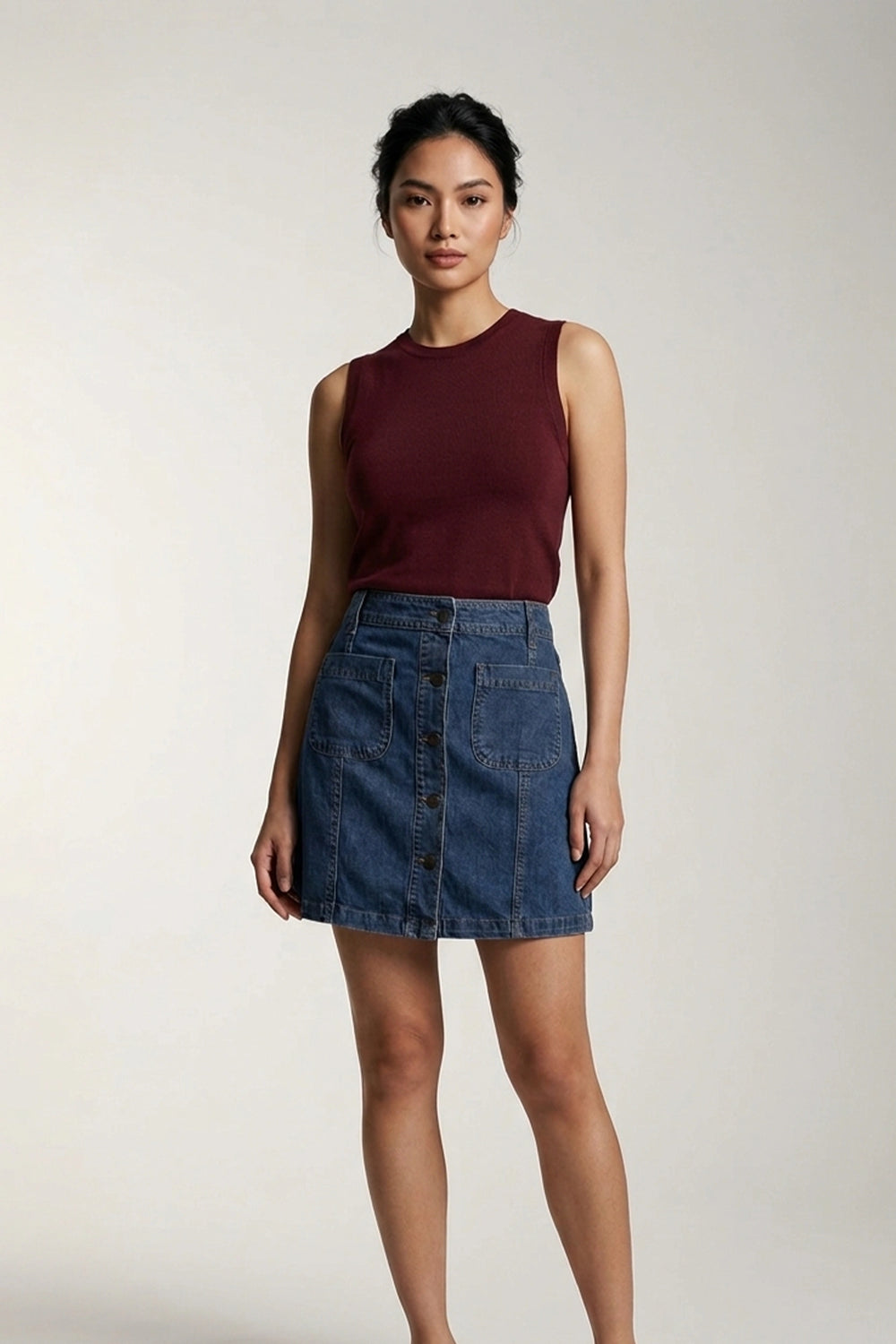 Women's Dark Blue Denim Mini Skirt - 5 Button A-Line