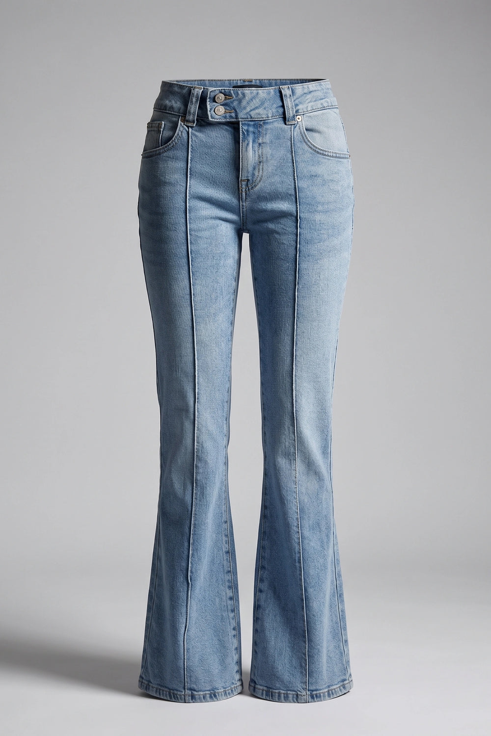 Women's Light Blue Low Waist Boot Cut Jeans - 2 Button