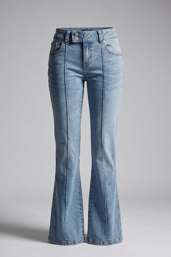 Women's Light Blue Low Waist Boot Cut Jeans - 2 Button