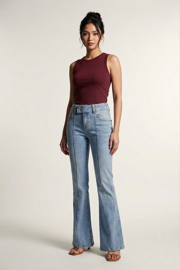 Women's Light Blue Low Waist Boot Cut Jeans - 2 Button