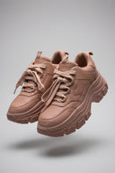 Women's Brown Chunky Platform Sneakers - Lace Up Style