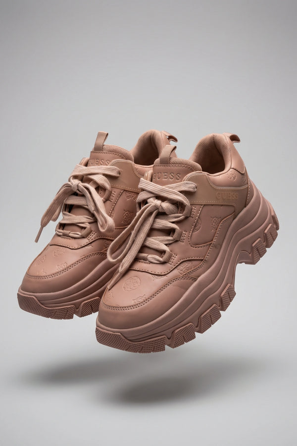 Women's Brown Chunky Platform Sneakers - Lace Up Style