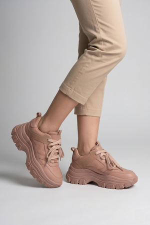 Women's Brown Chunky Platform Sneakers - Lace Up Style