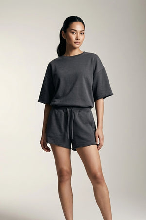 Women's Charcoal Acid Wash Oversized Short Set - 2 Piece