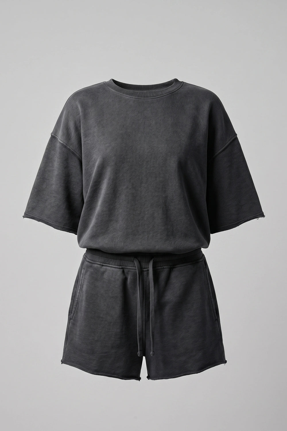 Women's Charcoal Acid Wash Oversized Short Set - 2 Piece
