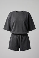 Women's Charcoal Acid Wash Oversized Short Set - 2 Piece