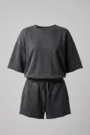 Women's Charcoal Acid Wash Oversized Short Set - 2 Piece