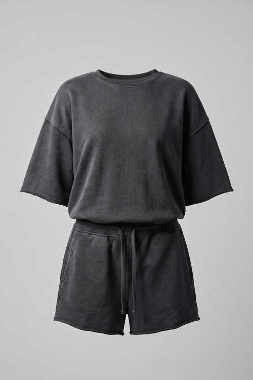 Women's Charcoal Acid Wash Oversized Short Set - 2 Piece