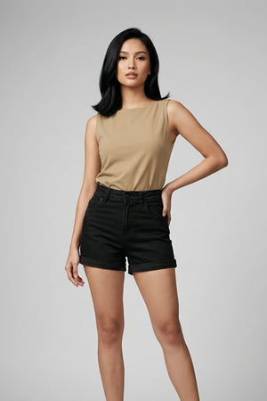 High Waist Stretch Denim Shorts