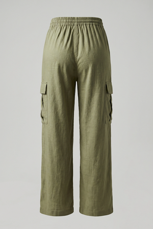 Women’s Soft Linen Cargo Trousers with Gartered Waist