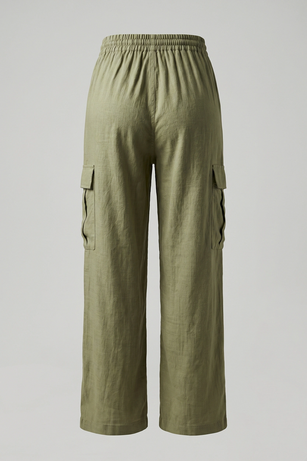 Women’s Soft Linen Cargo Trousers with Gartered Waist