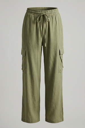 Women’s Soft Linen Cargo Trousers with Gartered Waist