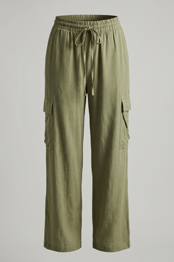 Women’s Soft Linen Cargo Trousers with Gartered Waist