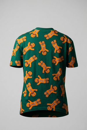 Women's Dark Green Gingerbread Print Short Sleeve Sleepwear Set