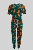 Women's Dark Green Gingerbread Print Short Sleeve Sleepwear Set