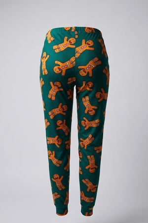 Women's Dark Green Gingerbread Print Short Sleeve Sleepwear Set