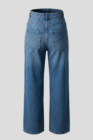 Women's Wide Leg High Waist Jeans Decorative Back Pocket