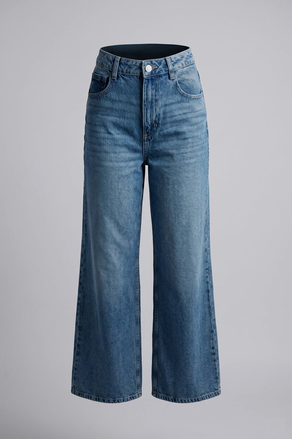 Women's Wide Leg High Waist Jeans Decorative Back Pocket