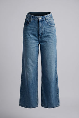 Women's Wide Leg High Waist Jeans Decorative Back Pocket