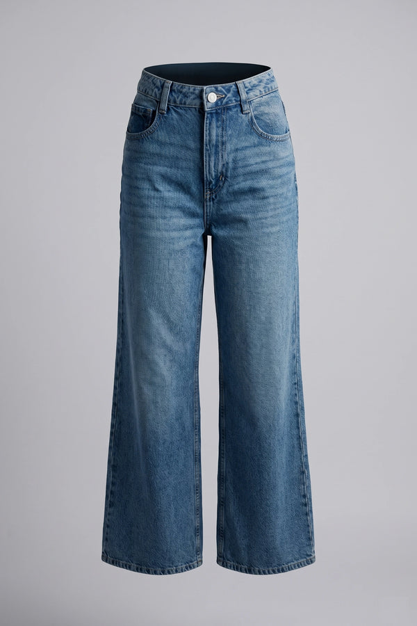 Women's Wide Leg High Waist Jeans Decorative Back Pocket