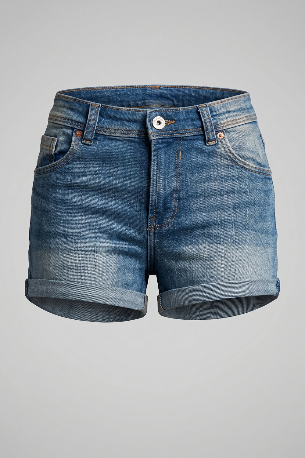 Women's Blue Stretchable High Waist Denim Cuffed Shorts