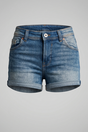 Women's Blue Stretchable High Waist Denim Cuffed Shorts