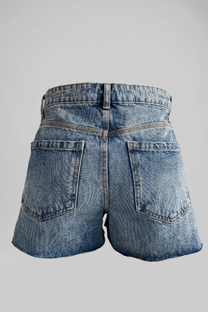 Women's Light Blue High Rise Ripped Denim Shorts