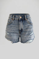 Women's Light Blue High Rise Ripped Denim Shorts